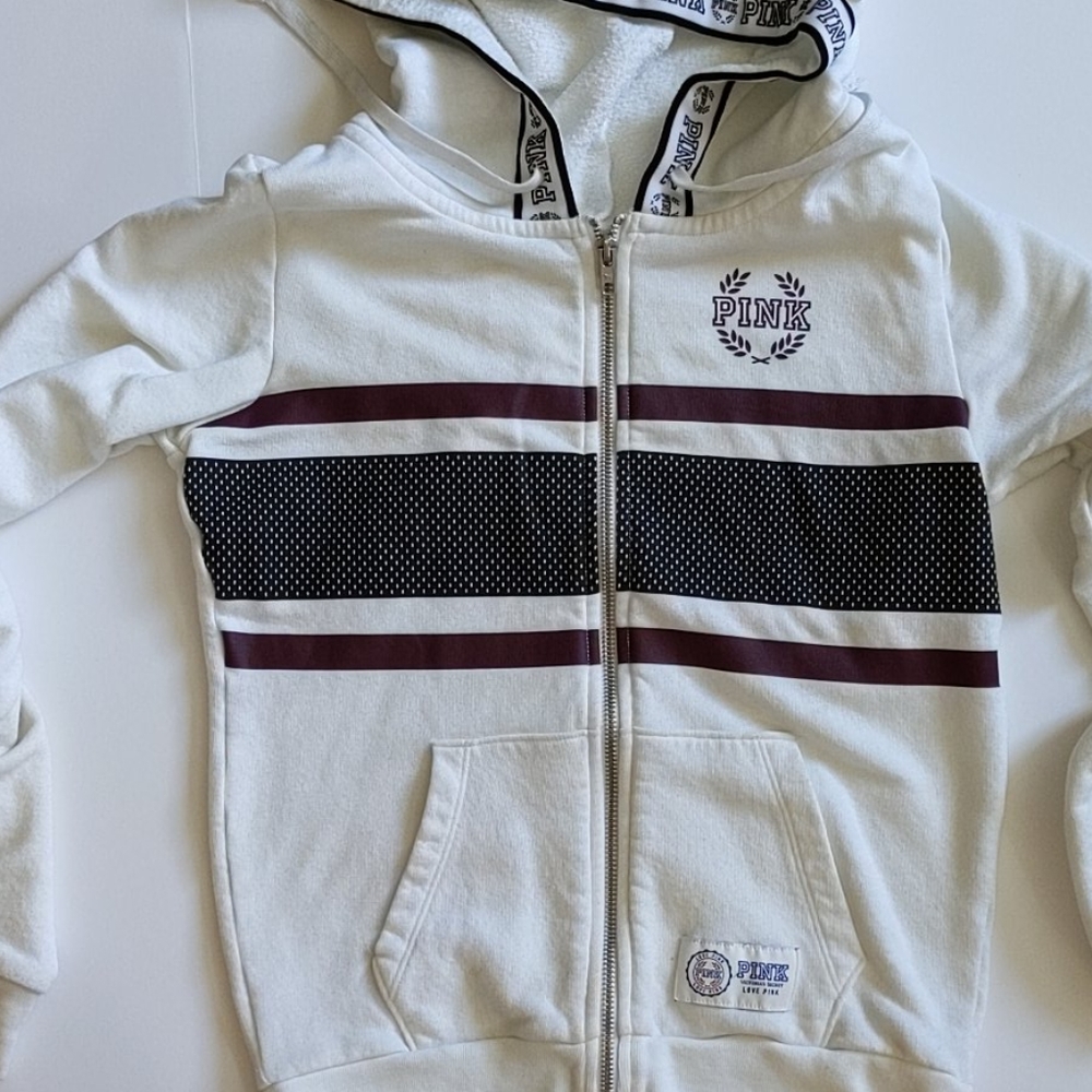 White & dark purple Pink zip up hoodie sweatshirt